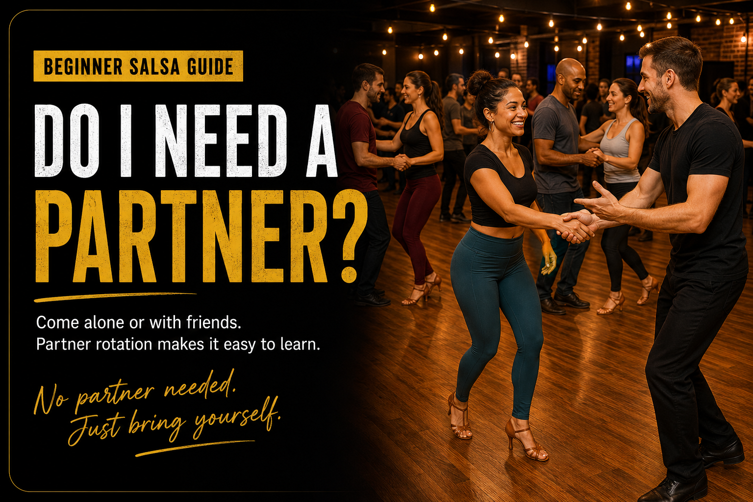 Image of people dancing at a salsa class with text overlaid describing the blog